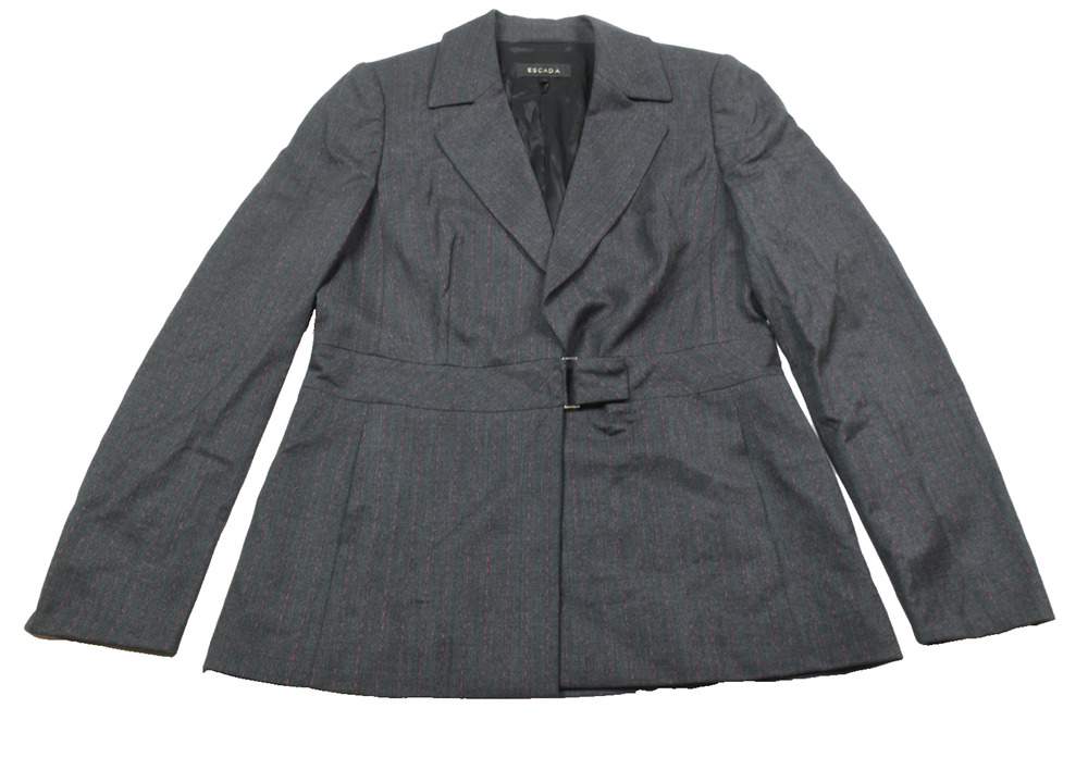 ESCADA Blazer Womens 40 Gray Pink Stripe Wool Hook Closure Long Sleeve